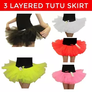 Girls Ladies 3 Layer Tutu Skirt Ballet Dance 80s Hen Party Halloween Fancy Dress - Picture 1 of 8