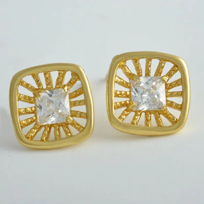 New 9K Yellow Gold Filled Square Set White CZ Stud Post Earrings   - Image 1 of 2