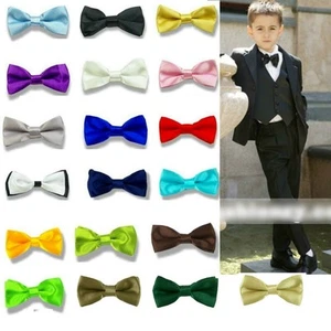 Boys Children Kids Solid Bowtie Pre Tied Wedding Party Satin Bow Tie - Picture 1 of 18