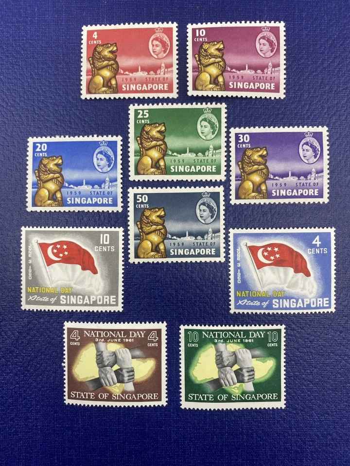 Singapur 1959/60/61 Juegos SG 53/62 Completo, Como Nuevo Bisagras y Como Nuevo Bisagra Ligera Foto 1 de 2
