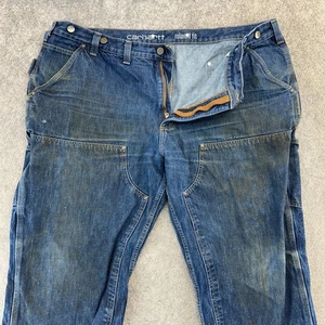 Carhartt Jeans Mens 42x28 Blue Dark Wash Double Knee Relaxed Fit Workwear - Picture 1 of 10