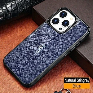 Pear Fish Skin Cover Genuine Real Stingray Leather Case For iPhone 17 16 Pro Max - Picture 1 of 18