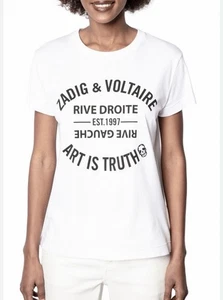 Zadig & Voltaire Walk Blason Logo Tshirt Oberteil Reverse Weiß Kurzarm Damen M - Bild 1 von 9