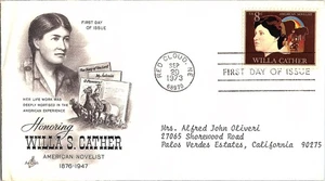 Honoring Willa S. Cather American Novelist Sept. 20, 1973 Mail Cover FDC - Picture 1 of 1