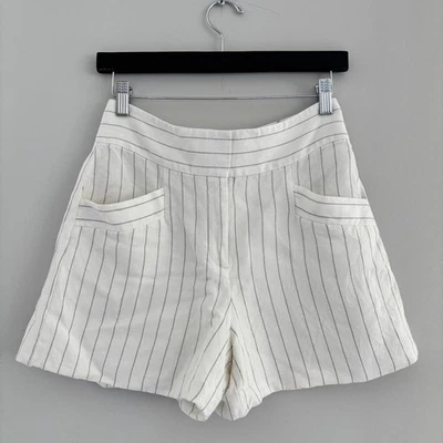 Club Mónaco Cintura Alta Lino Pantalones Cortos Pin Rayas Talla 2 Foto 1 de 4
