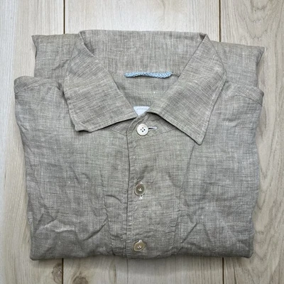 G Inglese No Man Walks Alone Linen Popover Shirt Italy Made Mens Sz 17/43 Beige - Image 1 of 4