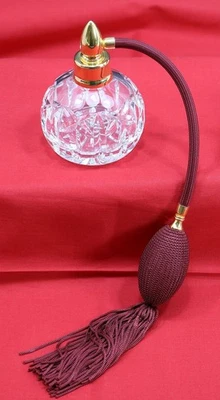 Vintage Waterford Crystal Perfume Bottle w/ Burgundy Atomizer Bulb and Tassel - Image 1 of 4