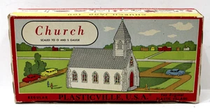 Plasticville 1600 Parish Church Kit 1957 Complete Boxed Light Gray Roof LNIB - Foto 1 di 6