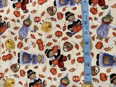 Timeless Treasure GOBBLE Fall Pilgrim Turkey Pumpkin Thanksgiving Cotton Fabric - Image 1 of 2