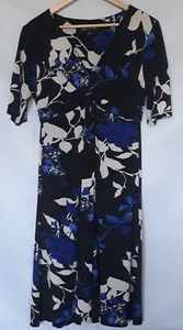 Jones New York Midikleid V-Ausschnitt schwarz Blumen Größe 10 ellenbogenlange Ärmel - Bild 1 von 2