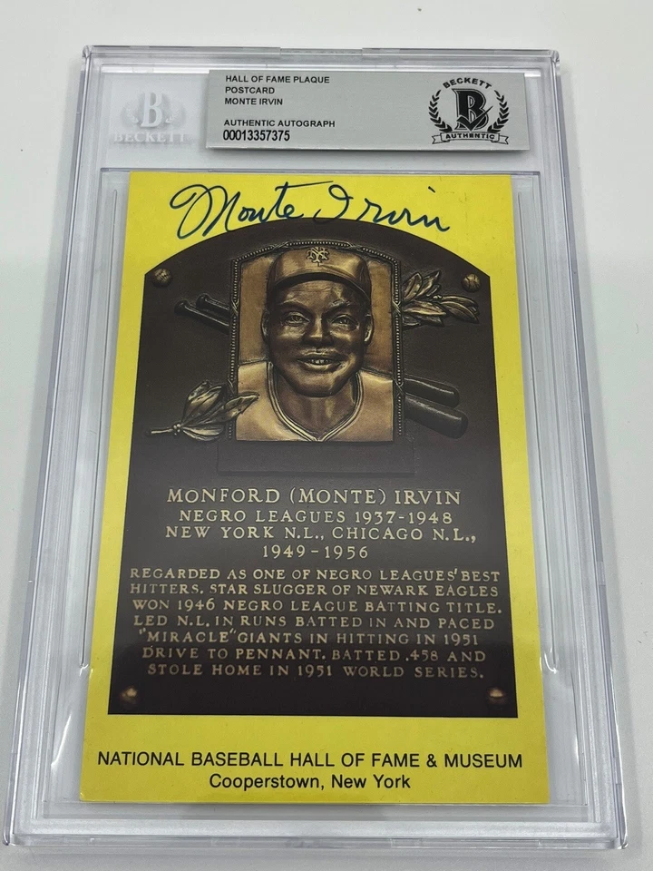 Monte Irvin Giants Signed Autograph Hall of Fame Plaque Postcard Beckett BAS - Image 1 of 1