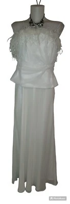 Vtg Y2k Cachet Sz 12 Womens White Ostrich Feathers Flapper Gatsby Formal Dress - Image 1 of 3