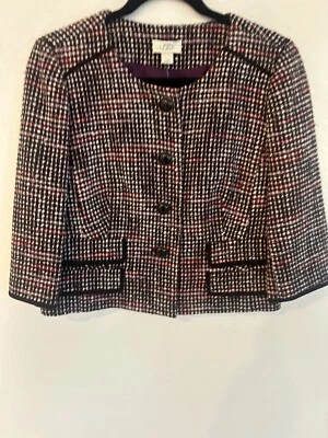 NUEVO Blazer corto Ann Taylor LOFT para mujer 12 gris/multicolor mezcla de lana X Foto 1 de 3