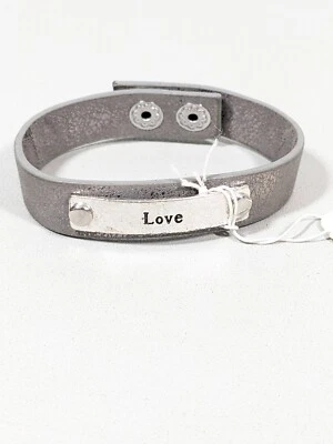 Espléndido brazalete brazalete a presión de identificación de barra tono plata amor imitación cuero gris iris 7,5" Foto 1 de 4