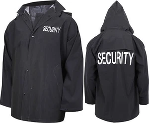 Black Waterproof Security Rain Jacket Double Sided Print with Hood - Picture 1 of 1