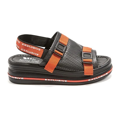 Women Spring Step Excluse Black Leather Platform Comfort Sandals - Image 1 of 4