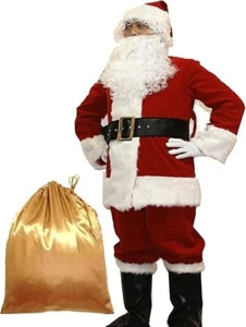 Potalay Men's Deluxe Santa Suit 11pc. Christmas Adult Santa Claus Costume - Picture 1 of 6