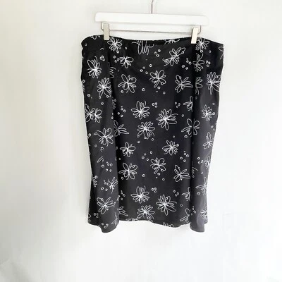 Rafaella Skirt Size 18 Black White Floral Print Cotton A-line Casual - Imagem 1 de 3