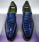 New Handmade Real Leather Croc-Texture Blue SlipOn Formal Moccasin Shoes For Men