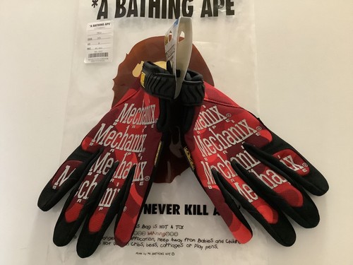A BATHING APE (BAPE) Guanti da indossare autentici a bathing ape bape colore mimetico meccanix rosso M nuovi