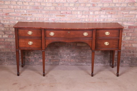 Kindel Furniture Hepplewhite Inlaid Mahogany Sideboard Credenza, Refinished Cover