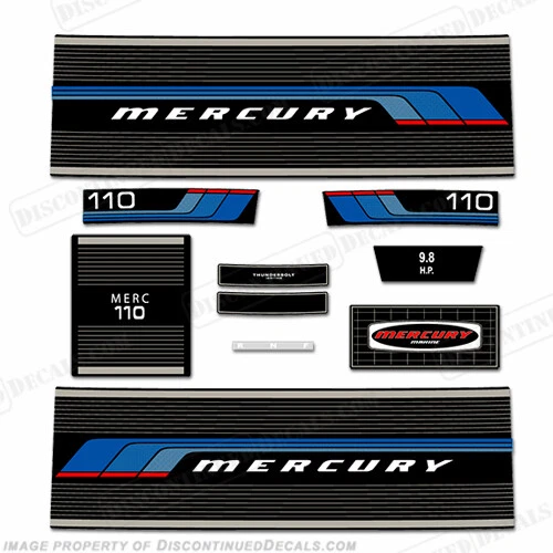 Fits Mercury 1977 9.8HP Outboard Engine Decals - Image 1 of 1