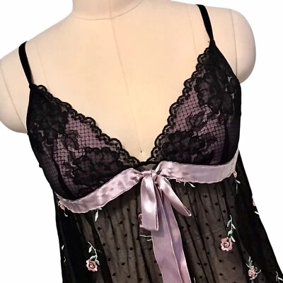 Y2K Rampage Lace Babydoll Cami Top Coquette Fairy Grunge Bow Sheer Sz L - Image 1 of 4