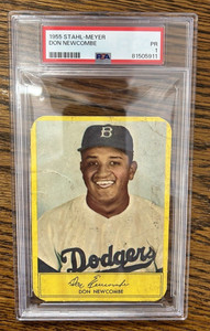Don Newcombe 1955 Stahl-Meyer Franks Hot Dogs Brooklyn Dodgers jumbo card PSA 1