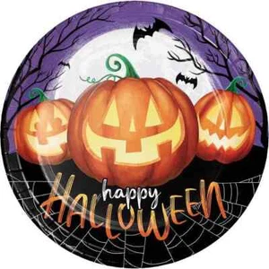 Party Creations Pumpkin in Night Happy Halloween Paper Plates 8 3/4" 8 Ct - Picture 1 of 1