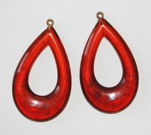 VINTAGE HUGE BIG CHUNKY TORTOISE PLASTIC TEAR DROP EARRING PENDANT 1970's • 50mm - Picture 1 of 2