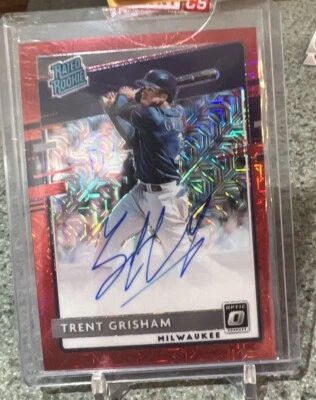 2020 Panini Donruss Optic Trent Grisham Auto Rookie RC Orange Prizm /99  - Image 1 of 2
