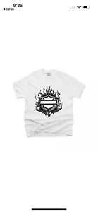Post Malone x Harley Davidson H-D Flaming Bar & Shield Tee Men's XL White Bkgd - Picture 1 of 9
