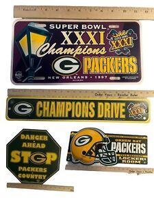 4 Vintage Green Bay Packers Wall Signs 1990’s Super Bowl ￼man Cave