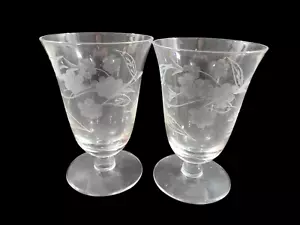 Set of 2 Vintage Etched Floral Footed Juice Glasses 4" Tall - Picture 1 of 10