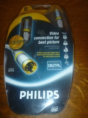 Philips S-Video Cable TV AV Receiver 6 ft. 24K Gold Plated Connectors  NEW.  - Image 1 of 2