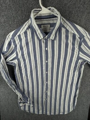 Camisa Massimo Dutti Lino Algodón Azul Rayas Manga Larga Abotonada Hombres XL Adultos Foto 1 de 4