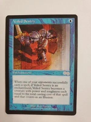 MTG Magic The Gathering Card Veiled Sentry Enchantment Blue Urza's Saga 1998 - Image 1 of 2