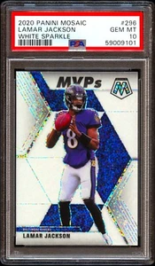 2020 Panini Mosaic Lamar Jackson #296 MVPs White Sparkle PSA 10 SSP - Picture 1 of 2