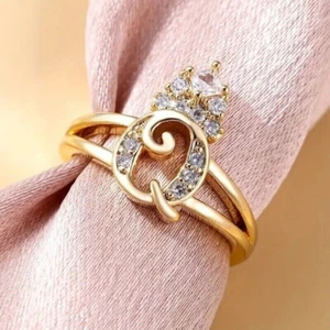 2 Ct Princess Cut Moissanite Women's Initial "Q" Ring 14K Yellow Gold Plated - Picture 1 of 4