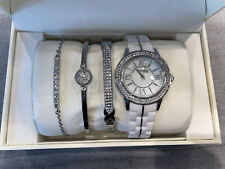 Women’s Anne Klein New York Watch Bangle Bracelet Set Silver White Diamontes New