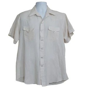 Panhandle Slim Shirt Vintage Mens Size 17 Short Sleeve Pearl Snap Beige Brown - Picture 1 of 9