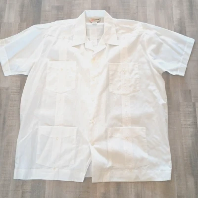 Camisa Guayaberas Vintage Cuatro Bolsillos Supreme Manga Corta Blanca Mezcla Algodón 3XL Foto 1 de 4