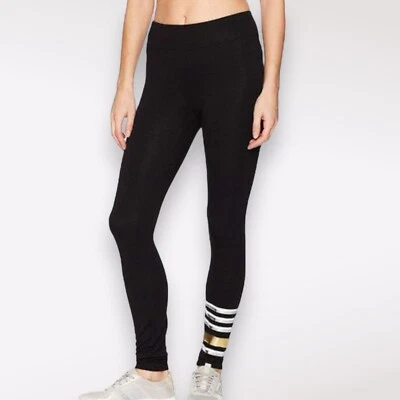 Marc New York MNY Black Leggings Gold + White Stripes Small - Image 1 of 4