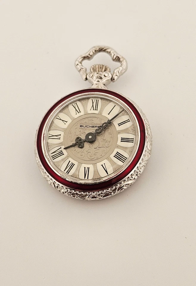 Burcherer Swiss made vintage floral enamel silver tone 25mm pocket watch - Image 1 of 4