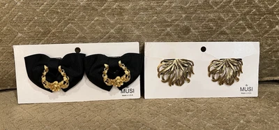 2 juegos de clips para zapatos Musi firmados de colección 3/4 dorados y negros Faille nuevos en tarjetas ¡BONITOS! Foto 1 de 4