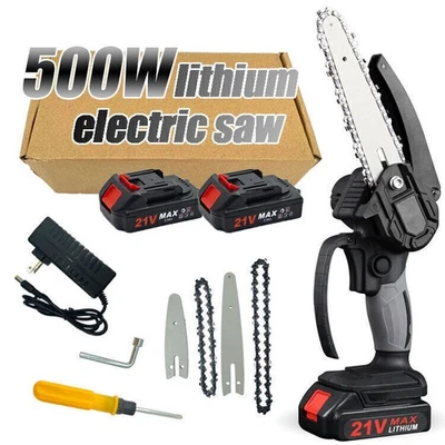 Cordless Portable Mini 6in Small Handheld Electric Chain Saw with 2 batteries - Image 1 of 4