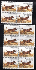 1980 AUSTRALIA 55c AUSTRALIAN KELPIE DOG - 3 Blocks of 4 Used - Picture 1 of 1