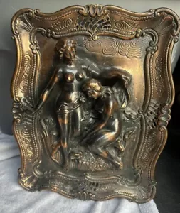 Antique Copper Art Nouveau Nude Women Relief Wall Plaque - Picture 1 of 8