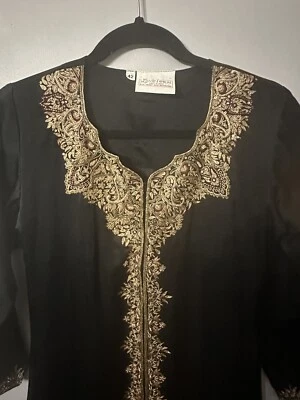Vestido Vintage Loveleen India 100% Seda Negro Dorado Bordado Talla 42 Foto 1 de 4