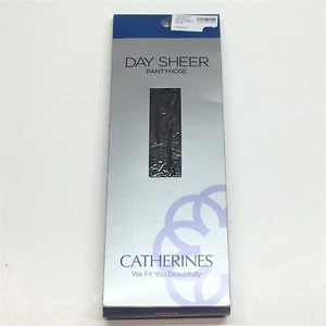 Catherines Pantyhose Day Sheer Hosiery Ribbed Panty Off Black Plus Size E - Picture 1 of 3